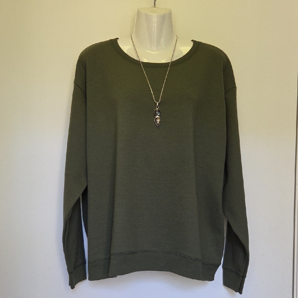 Hanes Women's Dark Olive Green Crew Neck Sweater
